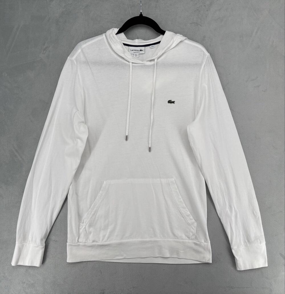 Lacoste Hoodie Mens M White Pullover Hooded Lightweight Cotton Logo Dadcore